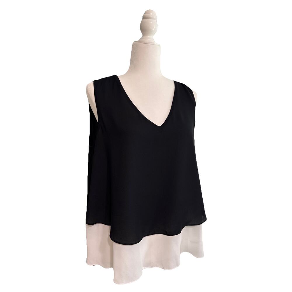 Joseph Ribkoff Top Womens US10 Black White Colorblock V-Neck Layered Tank